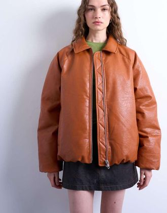 Topshop Piumino imbottito in pelle sintetica arancione brunito