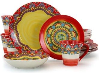 Elama Zen Mozaik 16 Piece Luxurious Stoneware Dinnerware with Complete Setting for 4, 16pc in Red at Nordstrom