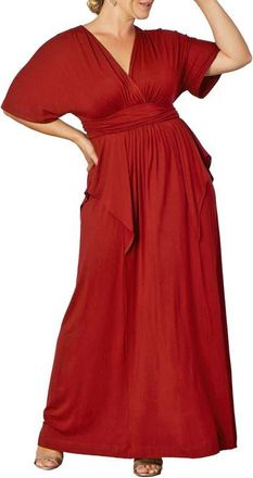 Kiyonna Indie V-Neck Fit & Flare Dress in Tomato Red at Nordstrom, Size 4X