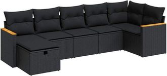 vidaXL Set De Sof&aacute;s De Jard&iacute;n 7 Pzas Con Cojines Rat&aacute;n Sint&eacute;tico Negro Vidaxl