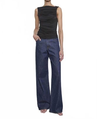 Enza Costa Fluid Jersey Sleeveless Draped Boatneck Top In Black