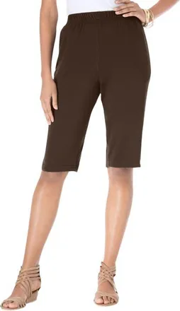 Roaman's Plus Size Soft Knit Pull On Bermuda Short in Chocolate at Nordstrom, Size Medium