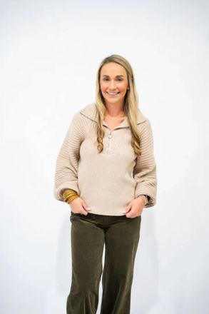 So Me Half Zip Balloon Sleeve Sweater In Taupe