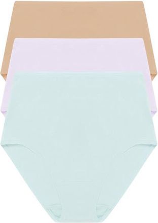 Natori Bliss Bare Cotton High Waist Brief 3-Pack in Cloud Green/pale Purple/cafe at Nordstrom, Size Xx-Large