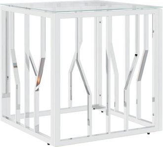 vidaXL Mesa De Centro Acero Inoxidable Y Vidrio Plateada 50x50x50 Cm Vidaxl