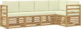 vidaXL Conjunto De Sof&aacute;s De Exterior 5 Uds. Blanco Y Crema Poli&eacute;ster Vidaxl