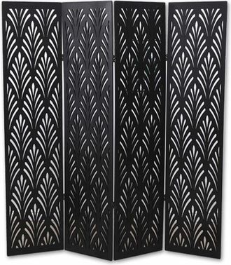 PEGANE Pegane - Biombo vegetal de madera compuesta 4 paneles, color negro A170 x A160cm
