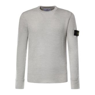Stone Island Truien & Vesten, Heren, Grijs, L, Wol, Ribbed Crewneck Sweater