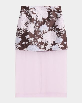 Aknvas Brooke Layered Floral Brocade Midi Skirt