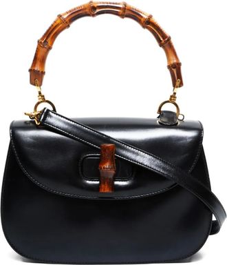 Gucci Borsa a spalla con manico in bamb&ugrave; 1980-1999 - Nero