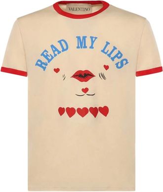 Valentino T-Shirts, male, Beige, Size: M Read My Lips T-shirt