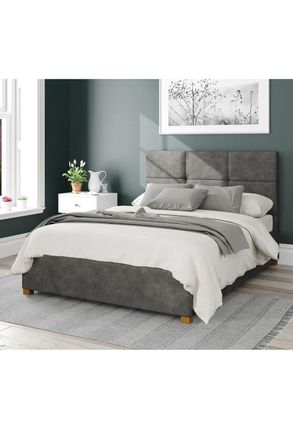 Aspire Home Accents Caine Upholstered Ottoman Storage Bed, Kimiyo Linen Fabric in Grey | Size: Super King