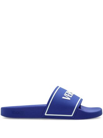 サンダル VERSACE Men Sandals 78YA3SQ3 ZSC22288 BLUE Versace Men's Sky Medusa Head Embossed Pool Slide Flip Flops
