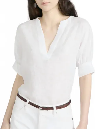 Frame Denim Linen V-Neck Popover In White