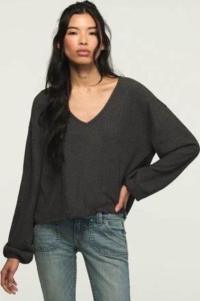 Lucky Brand Womens Cloud Lettuce Hem V Neck Top