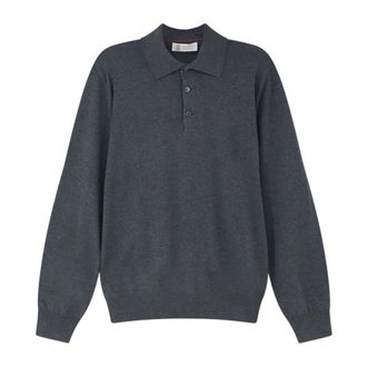 Brunello Cucinelli Polo a maniche lunghe in cotone M29800135 - - Knitwear - Uomo - Grigio - XL