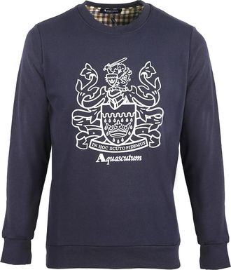 Aquascutum Navy Sweatshirt met groot embleem en ronde hals