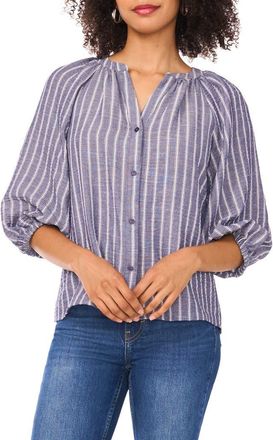 Halogen Crinkle Puff Sleeve Button-Up Shirt in Navy Blazer at Nordstrom Rack, Size X-Small