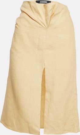 Jacquemus Yellow Linen Drape Style La Jupe Pencil