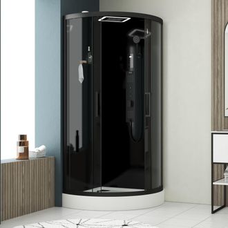 Aurlane Cabina De Ducha 1/4 De C&iacute;rculo 95x95x215 Cm - Puertas Correderas - Fondos & Profiles Negro Mate