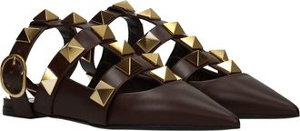 Valentino Garavani Womens Brown Leather Flat Sandals