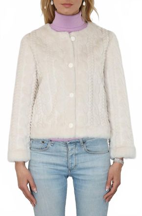 Metric Knits Cable Pattern Faux Fur Jacket In Creme