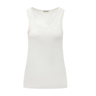 Moncler Sleeveless Tops, female, White, Size: M Logo Tank Top Sleeveless