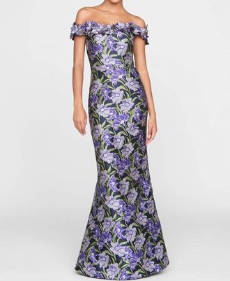 Theia Olyssia Fit And Flare Gown In Iris Bloom/navy