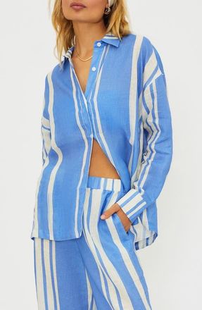Beach Riot Cassidy Stripe Button-Up Linen Cover-Up Shirt in Harbor Stripe at Nordstrom, Size Medium