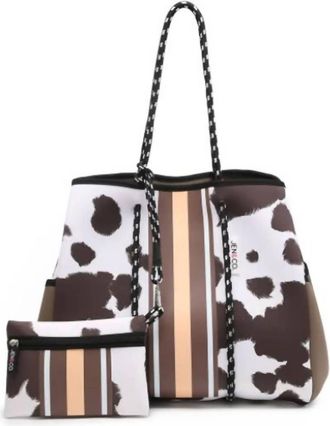 Jen & Co. Womens Cow Print Neoprene Tote Bag In Orange Stripe