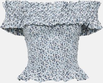 Ganni Floral smocked cotton top