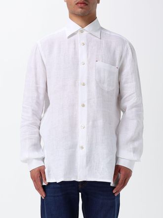 Kiton Camicia casual in lino con taschino a toppa e orlo dritto