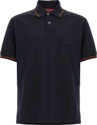 Gucci Blue Cotton Polo Mens Shirt