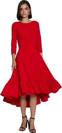 Moskada Rode Midi Jurk met Ronde Hals - Dames - Casual kleedjes - Rood - L - Kleedjes
