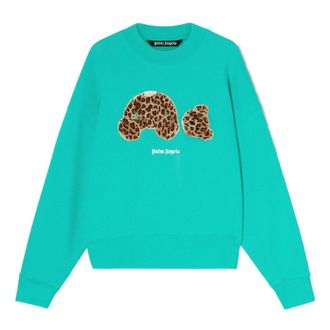 Palm Angels SS22 Leopard Bear Crewneck Forest Green Brown PMBA026S22FLE0075760