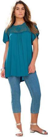 Roaman's Plus Size Lace Yoke Pleated Tunic in Deep Teal at Nordstrom, Size 12
