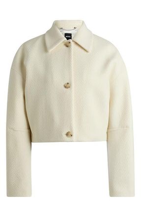 BOSS Joliane Chevron Stripe Wool Blend Jacket in Soft Cream at Nordstrom, Size 12