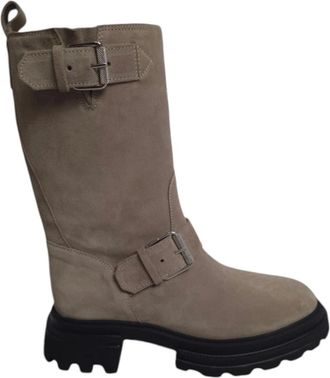 Hogan Biker Boots - Dames - Hoge Laarzen - Beige - 38 1/2 EU - Su&egrave;de - Schoenen