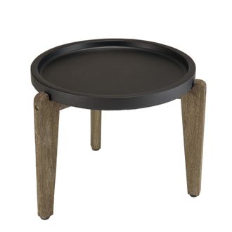 Macabane Mesa auxiliar de hormig&oacute;n negro mate y patas de acacia de 55x52 cm