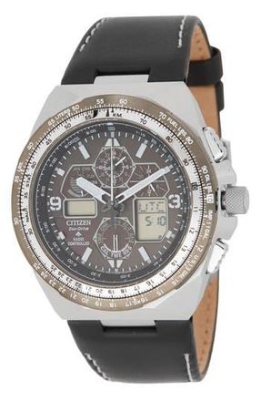 Citizen Promaster Air Skyhawk A-T Chronograph Leather Strap Watch, 46mm in Black at Nordstrom Rack