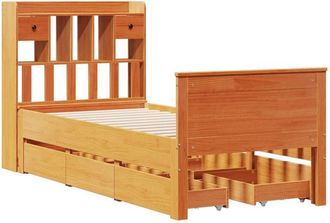 vidaXL Vidaxl - Cama Con Estanter&iacute;a Sin Colch&oacute;n Madera Maciza Marr&oacute;n 100x200 Cm