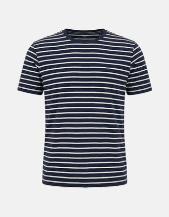 Fynch-Hatton Mens Stripe Pattern T-Shirt Navy - White - Size: 38