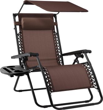 Best Choice Products Folding Zero Gravity Recliner Patio Lounge Chair w/ Canopy Shade, Headrest, Tray