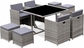 Sweeek Conjunto de jard&iacute;n 4-8 plazas mix de grises, cojines gris