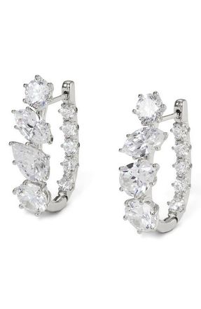 Nadri Beatrix Mixed Cubic Zirconia U-Shaped Hoop Earrings in Rhodium at Nordstrom
