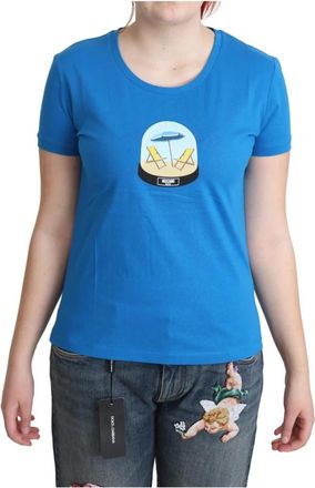Moschino T-shirt met ronde hals en korte mouwen - Dames - T-shirts - Blauw - S - Katoen - Tops