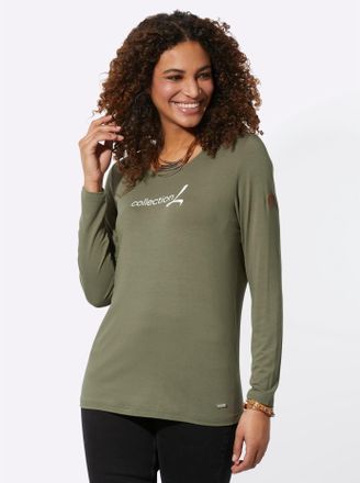Casual Looks Langarmshirt CASUAL LOOKS Shirt, Damen, Gr. 36, gr&uuml;n (khaki), 100% Baumwolle, unifarben, Shirts Langarmshirt
