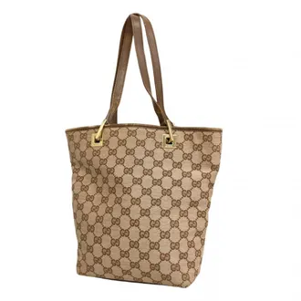 Gucci Brown Pink Beige Canvas Tote Bag (Pre-Owned)