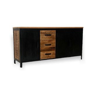 Jaipur Furniture Induse Large Sideboard - Mango Wood/Iron - L42 x W160 x H78 cm - PP Sawn Finish in Black