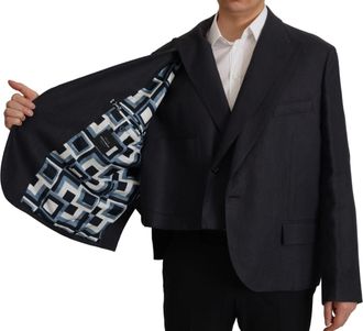 Dolce & Gabbana Blue Linen Formal Mens Blazer Jacket Clothing